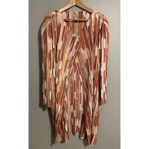 Chicos Travelers Cardigan Womens 3 US 16 18 Orange Tan Pleated Open Front Top